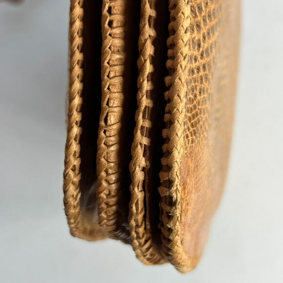 Vintage Folk Crafted Reptile Lizard Skin Crossbody Bag Purse Fold Over Tan - Picture 10 of 16